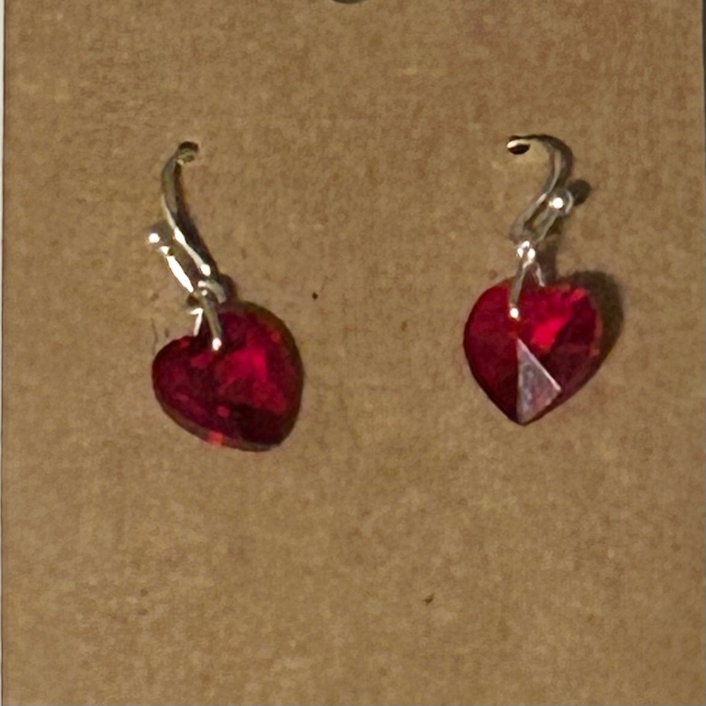 Austrian Crystal Red Heart Dangle Fishhook Earrings (NWOT)